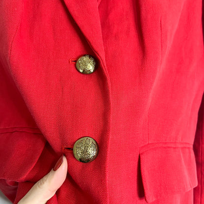 Lauren Ralph Lauren Blazer Womens Size 6 Red 100% Linen Crest Buttons Preppy