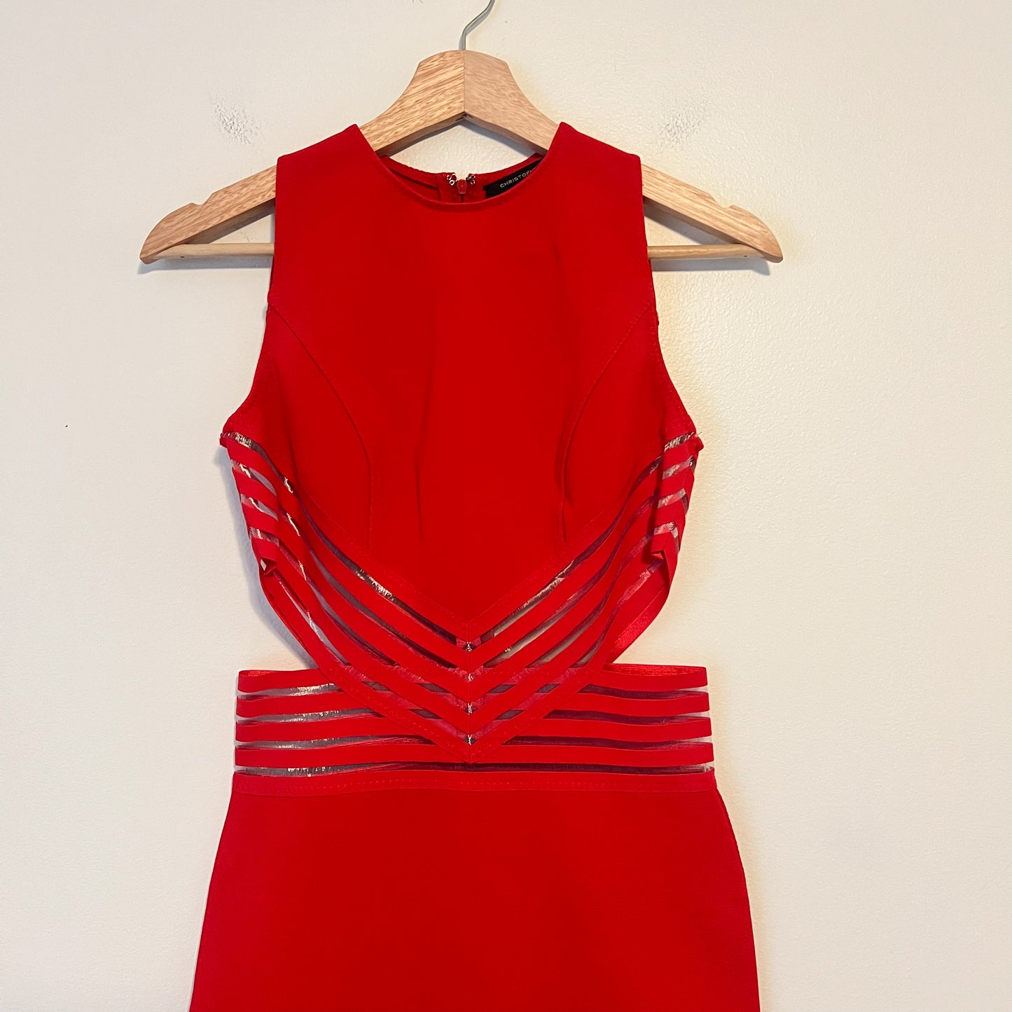 Christopher Kane Red Cutout Bandage Bodycon Midi Dress US 6 ( UK 10 / EU 38)
