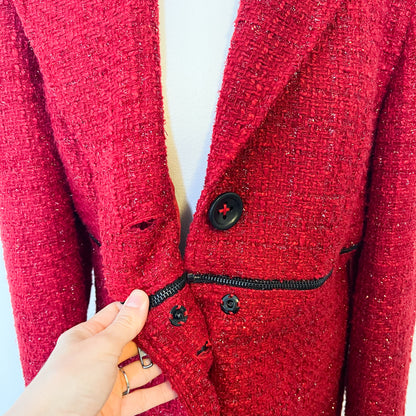Joseph Ribkoff Red Metallic Tweed Blazer Jacket Size 14 Holiday Christmas