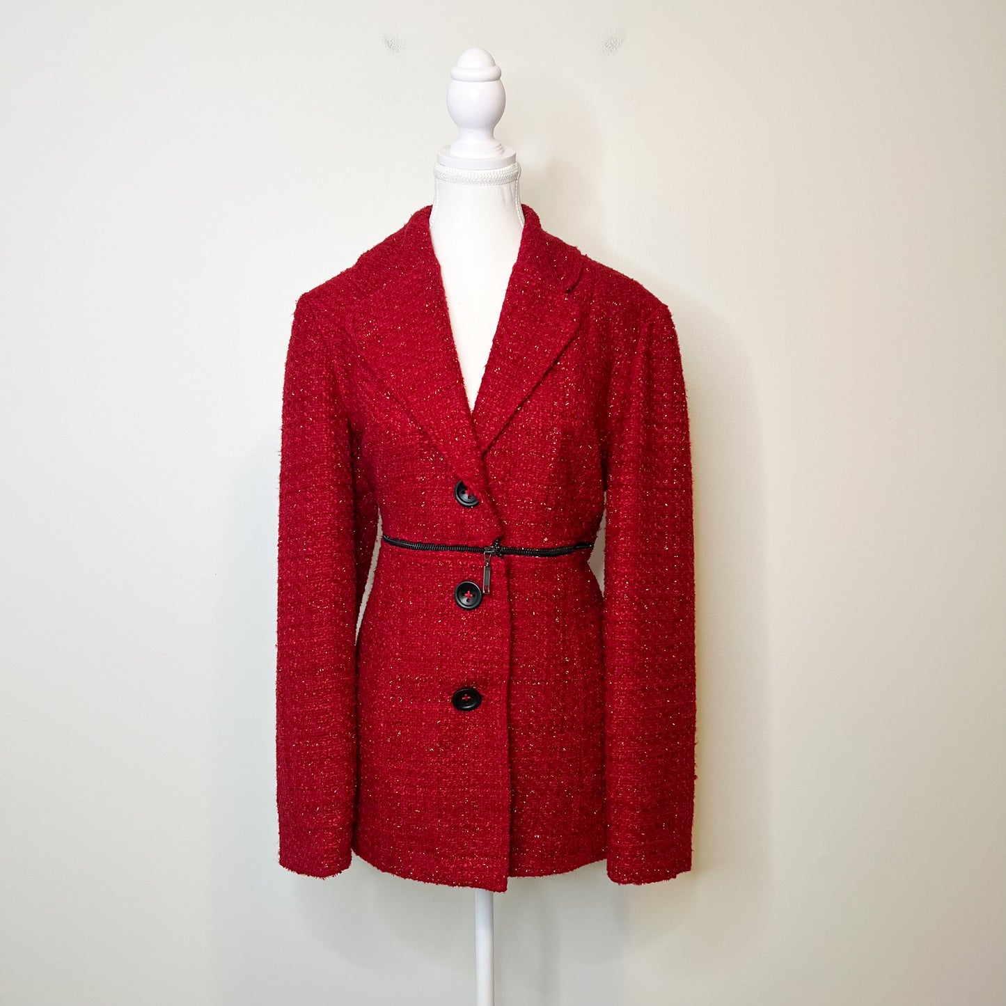 Joseph Ribkoff Red Metallic Tweed Blazer Jacket Size 14 Holiday Christmas