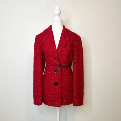Joseph Ribkoff Red Metallic Tweed Blazer Jacket Size 14 Holiday Christmas