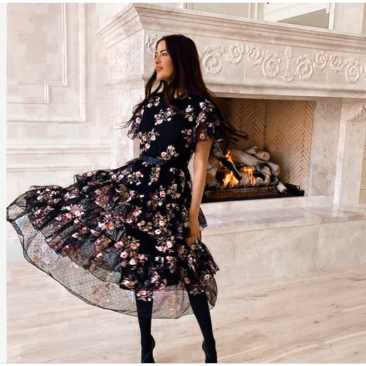 Rachel Parcell Embroidered Tiered Mesh Dress NEW Size Medium Floral