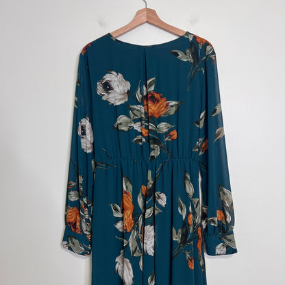 BALTIC BORN Lydia Floral Maxi Dress XXL Green Long Sleeve Chiffon Wedding Guest
