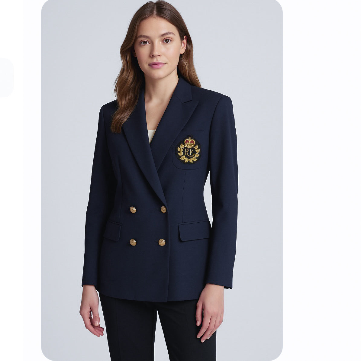 Lauren Ralph Lauren Blazer 14 Navy Wool Crest Logo Embroidered Emblem Jacket Academia