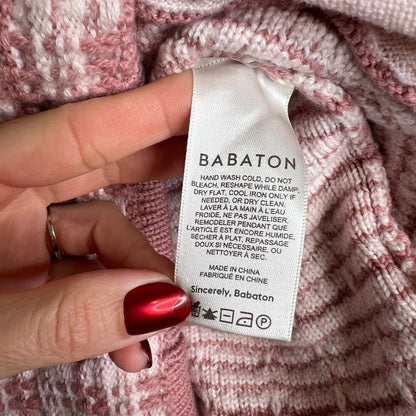 Babaton Aritzia 100% Merino Wool Lacer Plaid Cardigan Size XS Pink Pearl Buttons