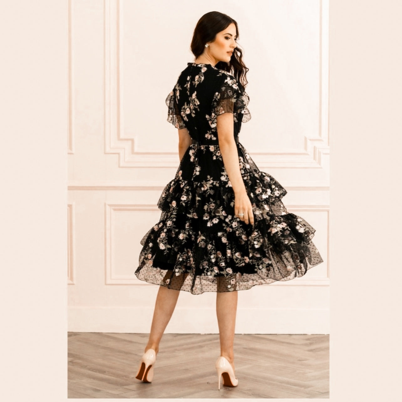 Rachel Parcell Embroidered Tiered Mesh Dress NEW Size Medium Floral