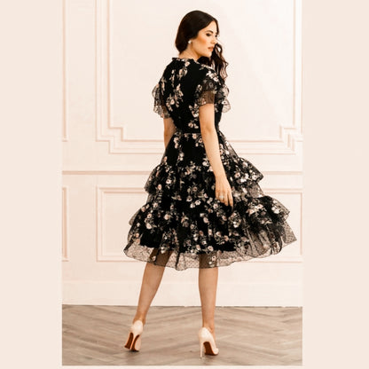 Rachel Parcell Embroidered Tiered Mesh Dress NEW Size Medium Floral