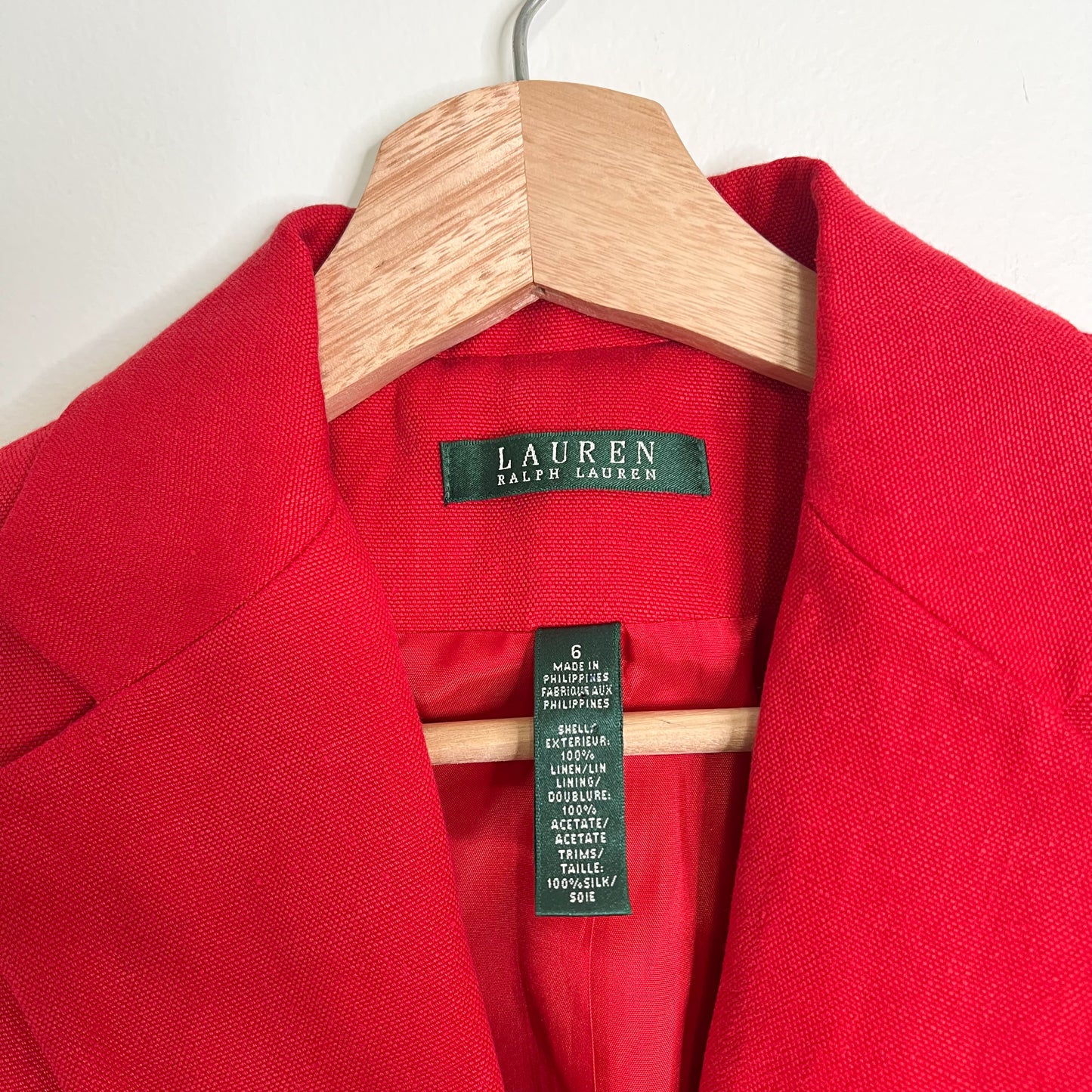 Lauren Ralph Lauren Blazer Womens Size 6 Red 100% Linen Crest Buttons Preppy