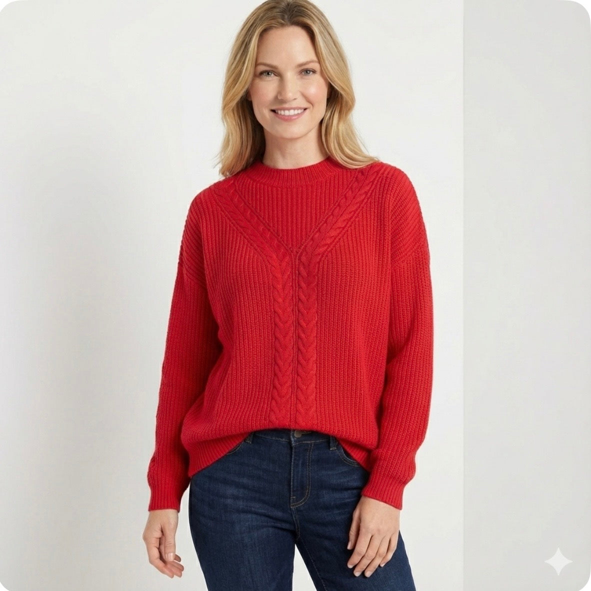 Talbots Red Cable Knit Shaker Sweater Women’s Size L Wool Blend Pullover