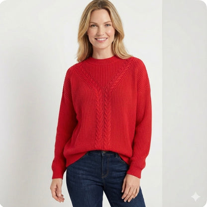Talbots Red Cable Knit Shaker Sweater Women’s Size L Wool Blend Pullover