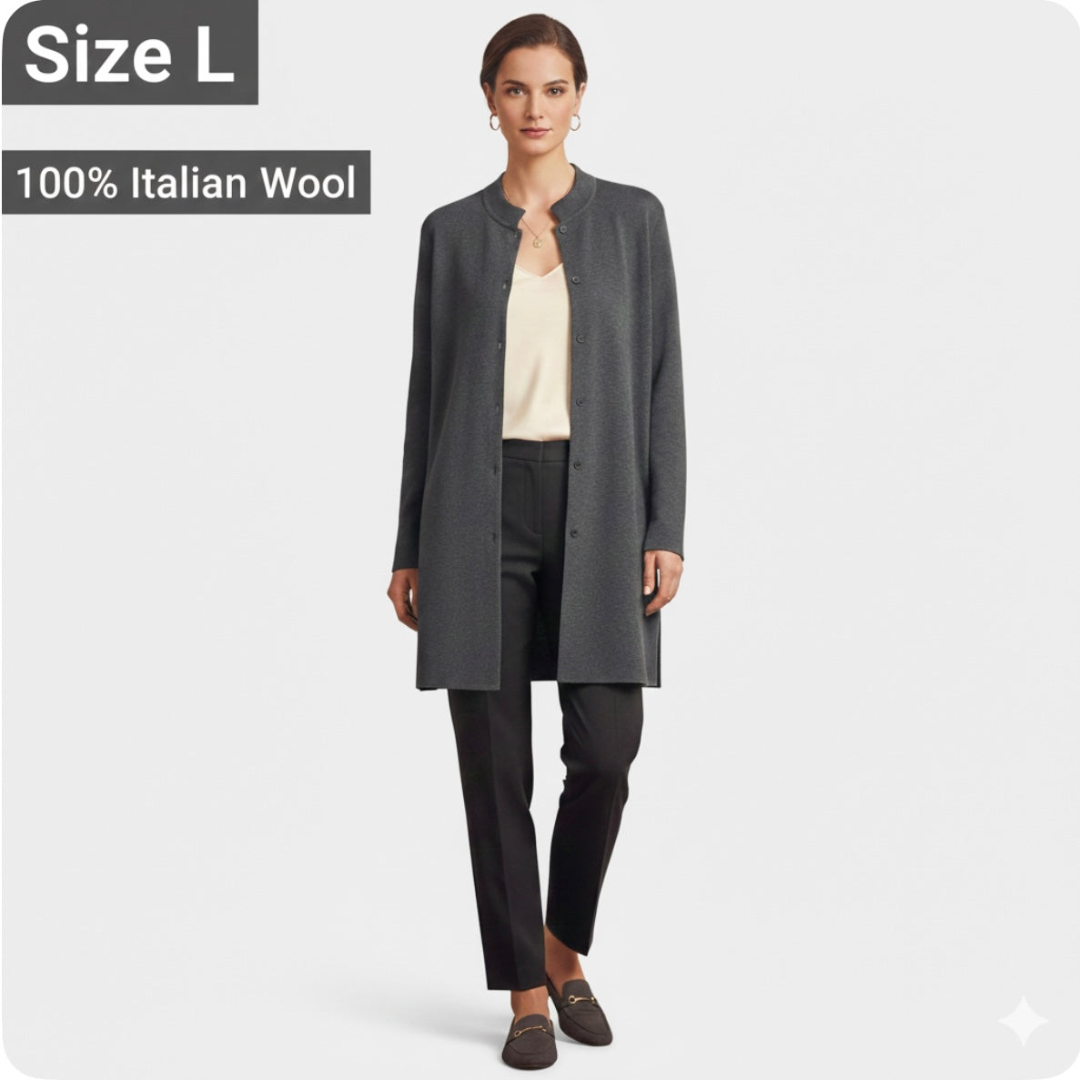 Eileen Fisher Italian Wool Longline Cardigan Size Large Luxury Classic