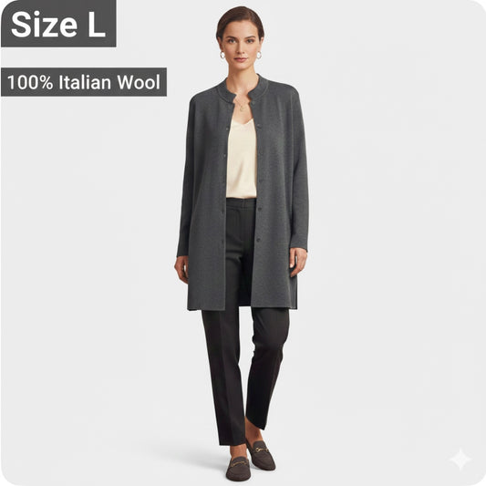 Eileen Fisher Italian Wool Longline Cardigan Size Large Luxury Classic