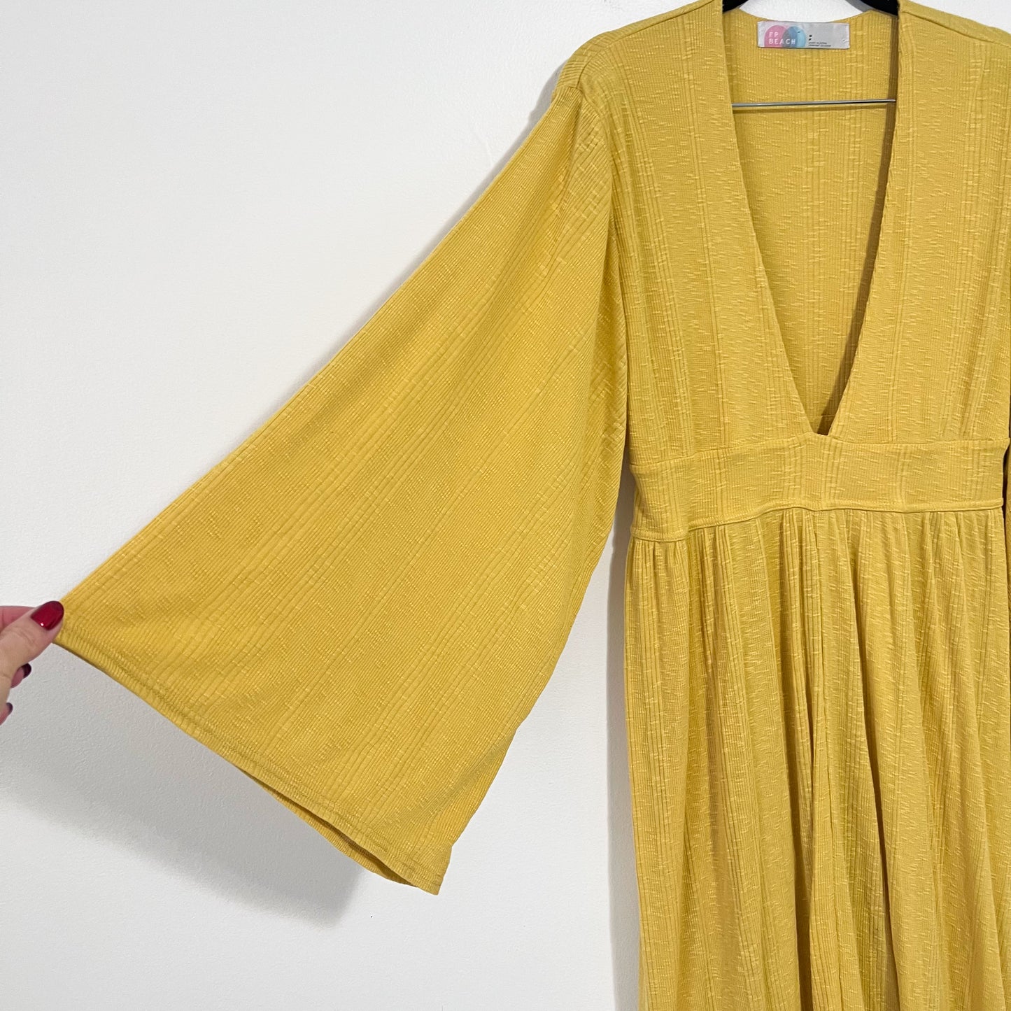 Free People Beach Moon Wakin Maxi Dress Yellow Mustard Boho Long Sleeve Small
