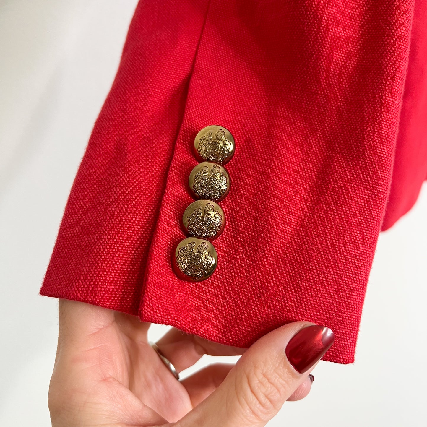 Lauren Ralph Lauren Blazer Womens Size 6 Red 100% Linen Crest Buttons Preppy