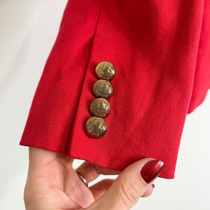 Lauren Ralph Lauren Blazer Womens Size 6 Red 100% Linen Crest Buttons Preppy