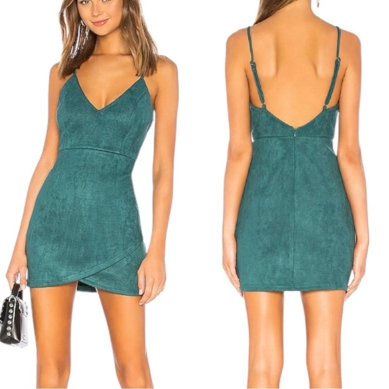 Revolve Superdown Carrie Faux Suede Mini Dress Green NEW Size Small