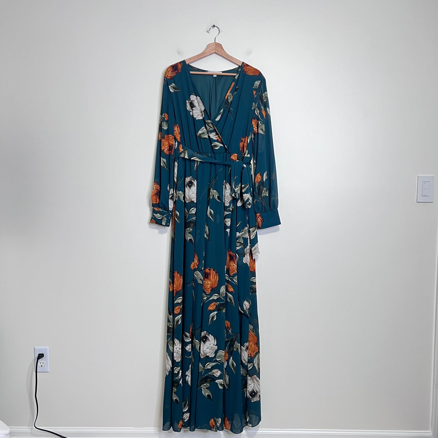 BALTIC BORN Lydia Floral Maxi Dress XXL Green Long Sleeve Chiffon Wedding Guest