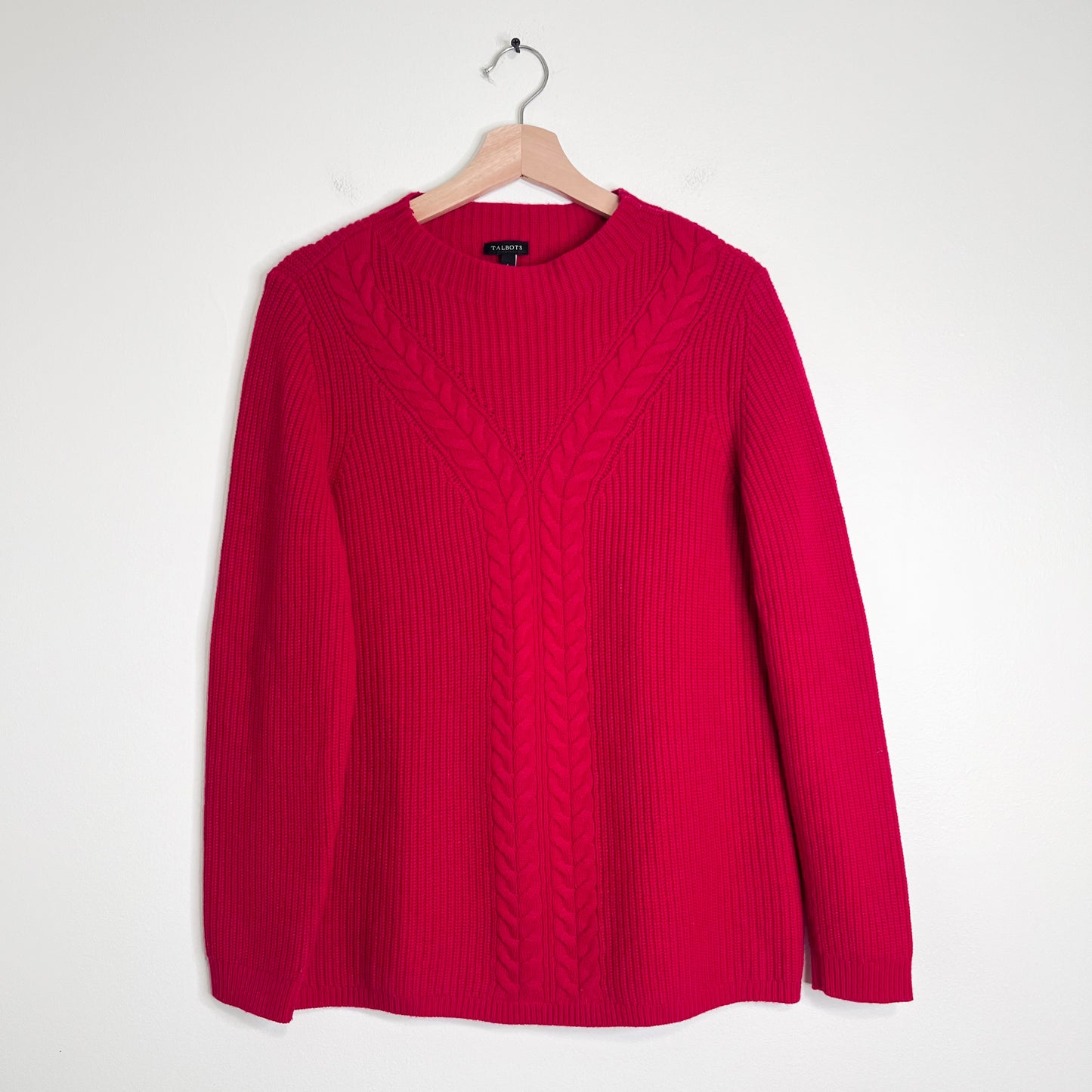 Talbots Red Cable Knit Shaker Sweater Women’s Size L Wool Blend Pullover
