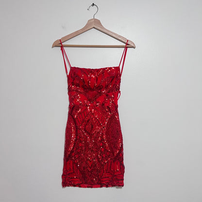 Lucy In The Sky Sequin Mini Dress in Valentine Red Size Small Open Back Party