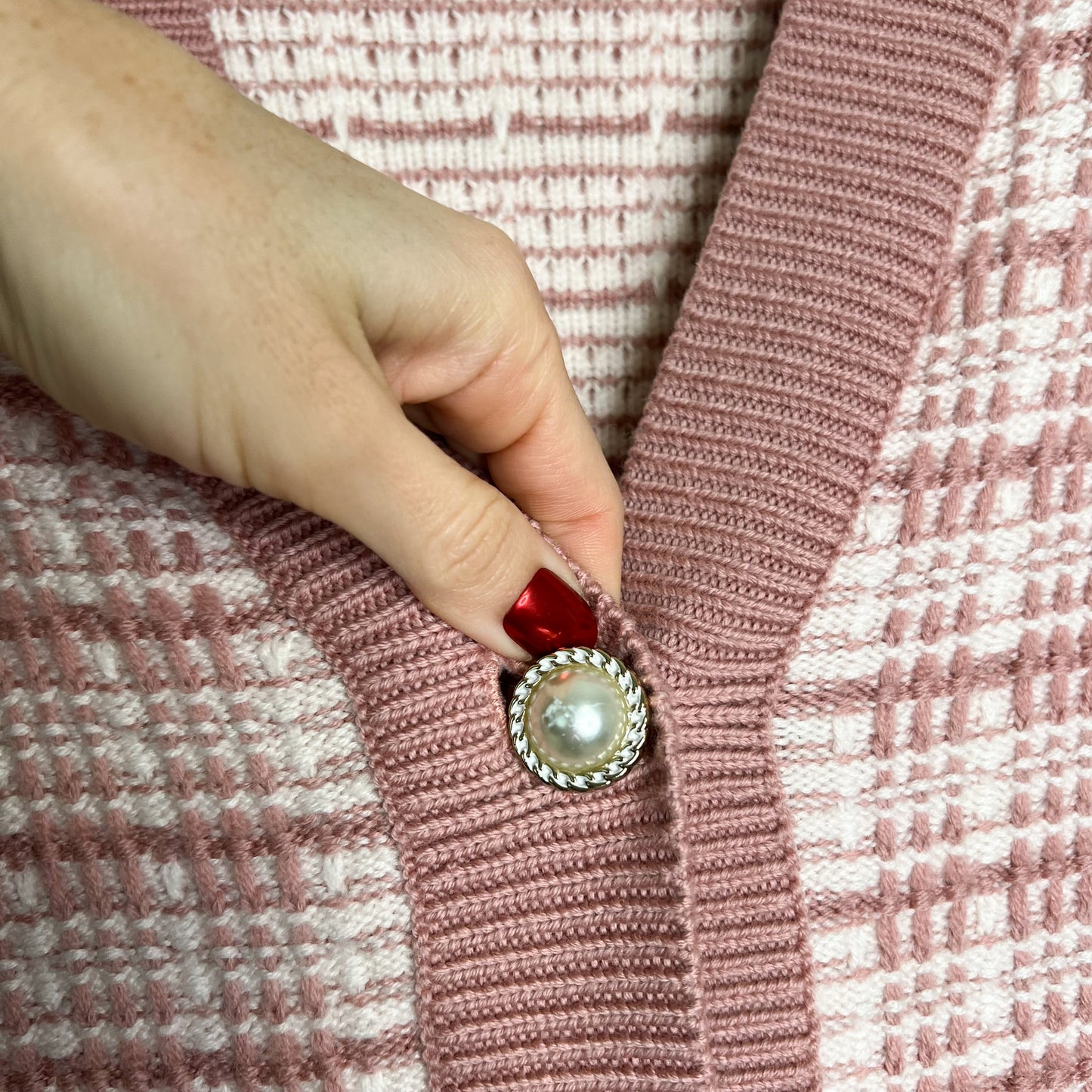 Babaton Aritzia 100% Merino Wool Lacer Plaid Cardigan Size XS Pink Pearl Buttons