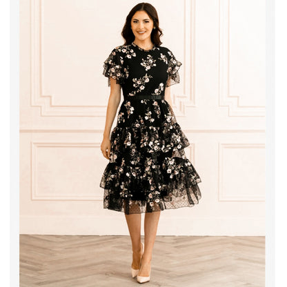 Rachel Parcell Embroidered Tiered Mesh Dress NEW Size Medium Floral