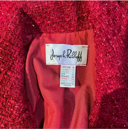 Joseph Ribkoff Red Metallic Tweed Blazer Jacket Size 14 Holiday Christmas