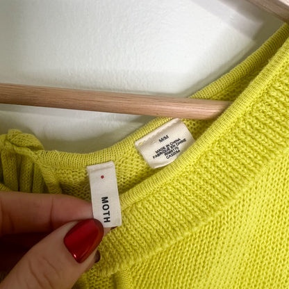 Anthropologie Moth Cutout Addie Sweater Tee Top Size Medium Yellow Cotton Linen