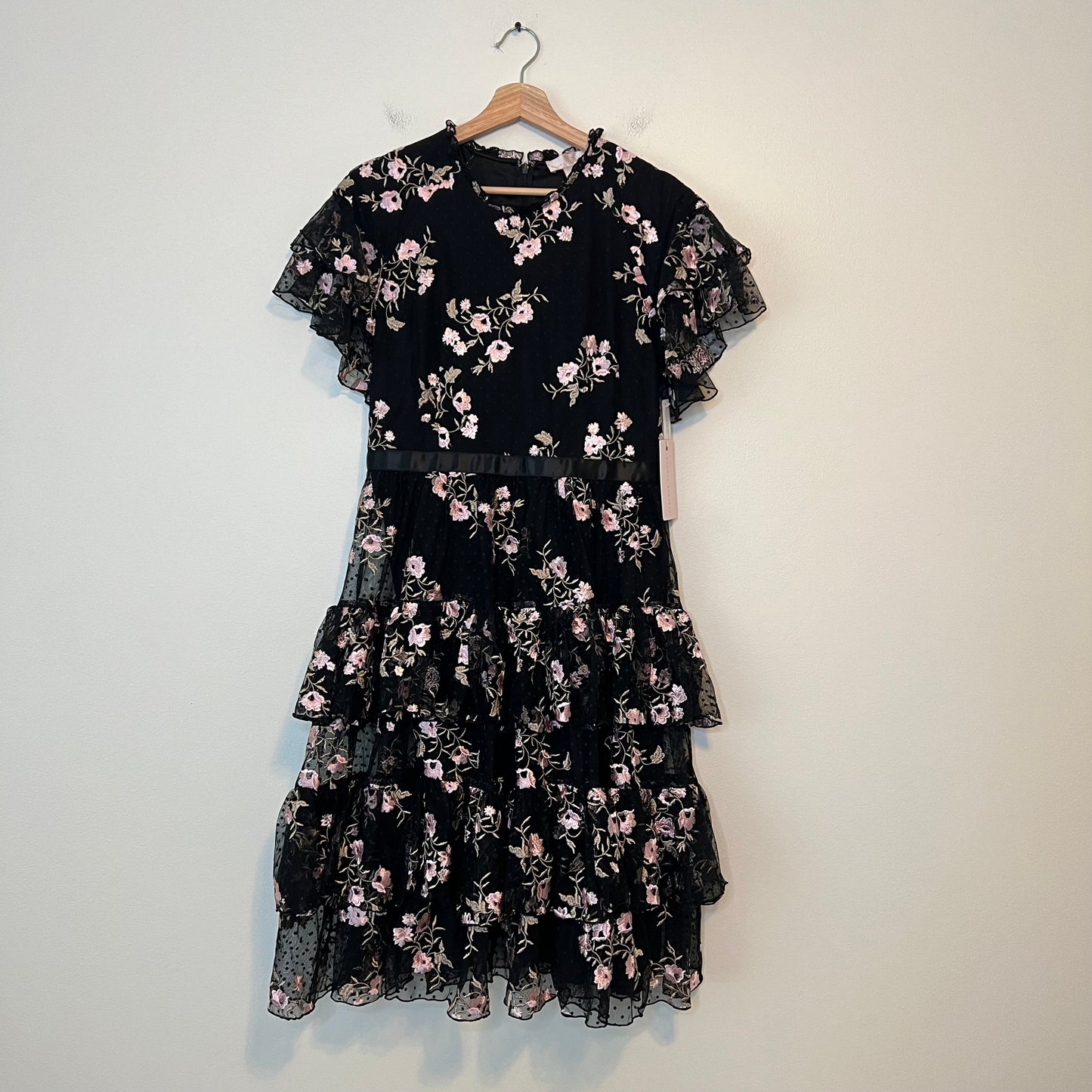 Rachel Parcell Embroidered Tiered Mesh Dress NEW Size Medium Floral