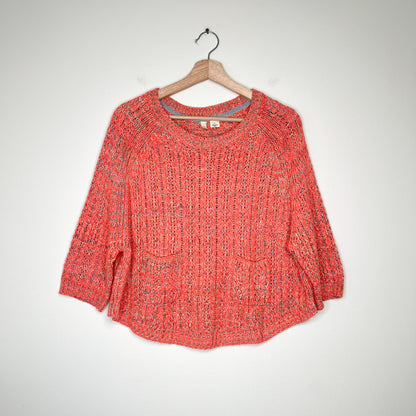 Anthropologie Moth Neon Marled Swing Sweater Top 3/4 Sleeve Size Small