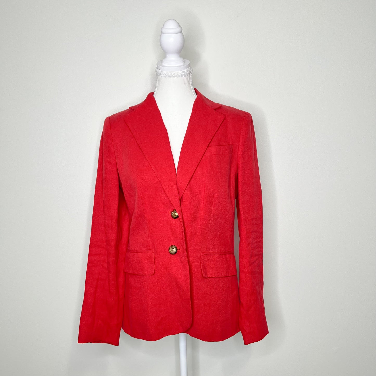 Lauren Ralph Lauren Blazer Womens Size 6 Red 100% Linen Crest Buttons Preppy