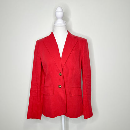 Lauren Ralph Lauren Blazer Womens Size 6 Red 100% Linen Crest Buttons Preppy