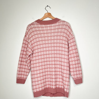 Babaton Aritzia 100% Merino Wool Lacer Plaid Cardigan Size XS Pink Pearl Buttons