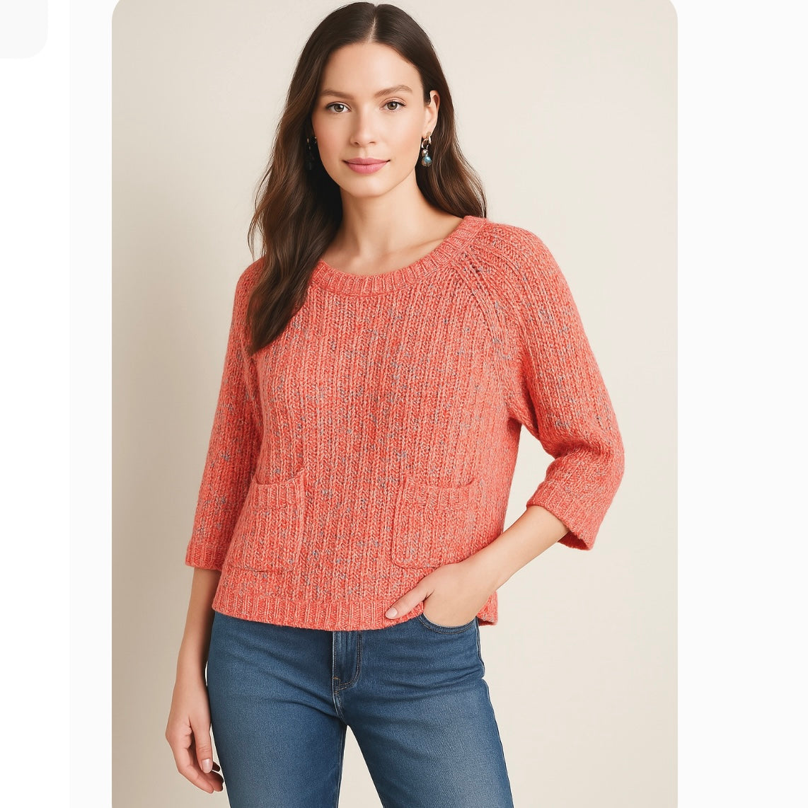 Anthropologie Moth Neon Marled Swing Sweater Top 3/4 Sleeve Size Small