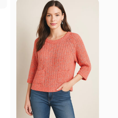 Anthropologie Moth Neon Marled Swing Sweater Top 3/4 Sleeve Size Small