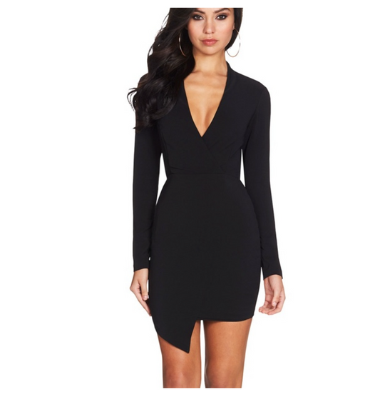 Nookie Billie Blazer Dress Black XS Deep V-Neck Asymmetric Hem Bodycon Mini