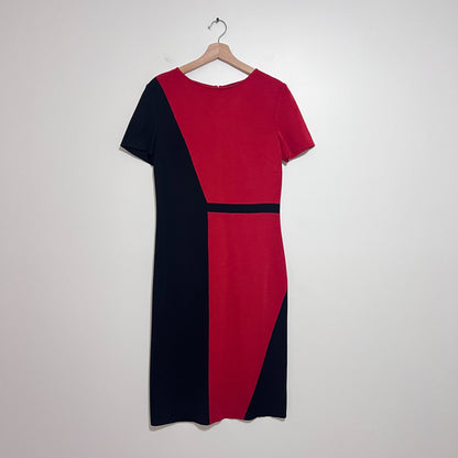 St. John Collection Milano Knit Colorblock Sheath Dress Red Black Size 8