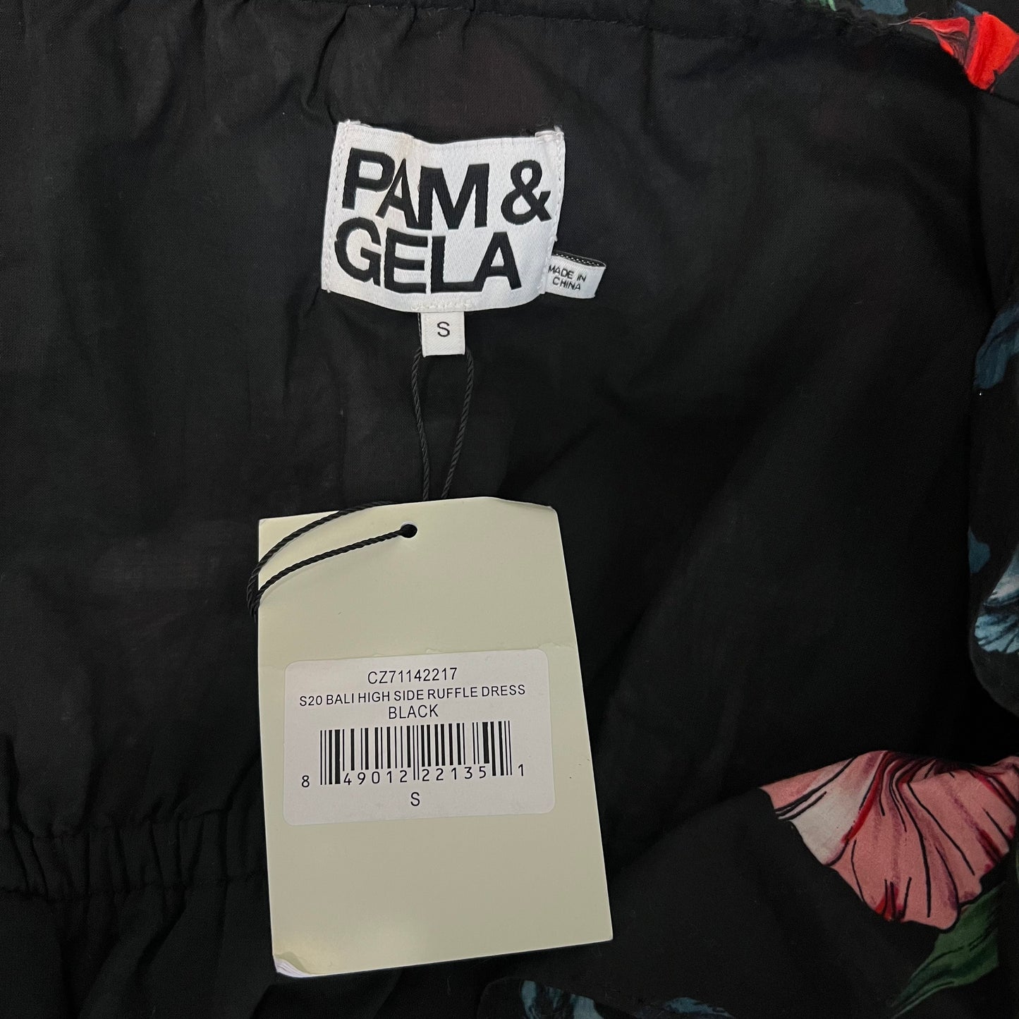 Pam & Gela Bali High One Shoulder Floral Cotton Mini Dress NEW Size Small Ruffle