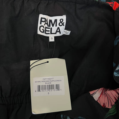 Pam & Gela Bali High One Shoulder Floral Cotton Mini Dress NEW Size Small Ruffle