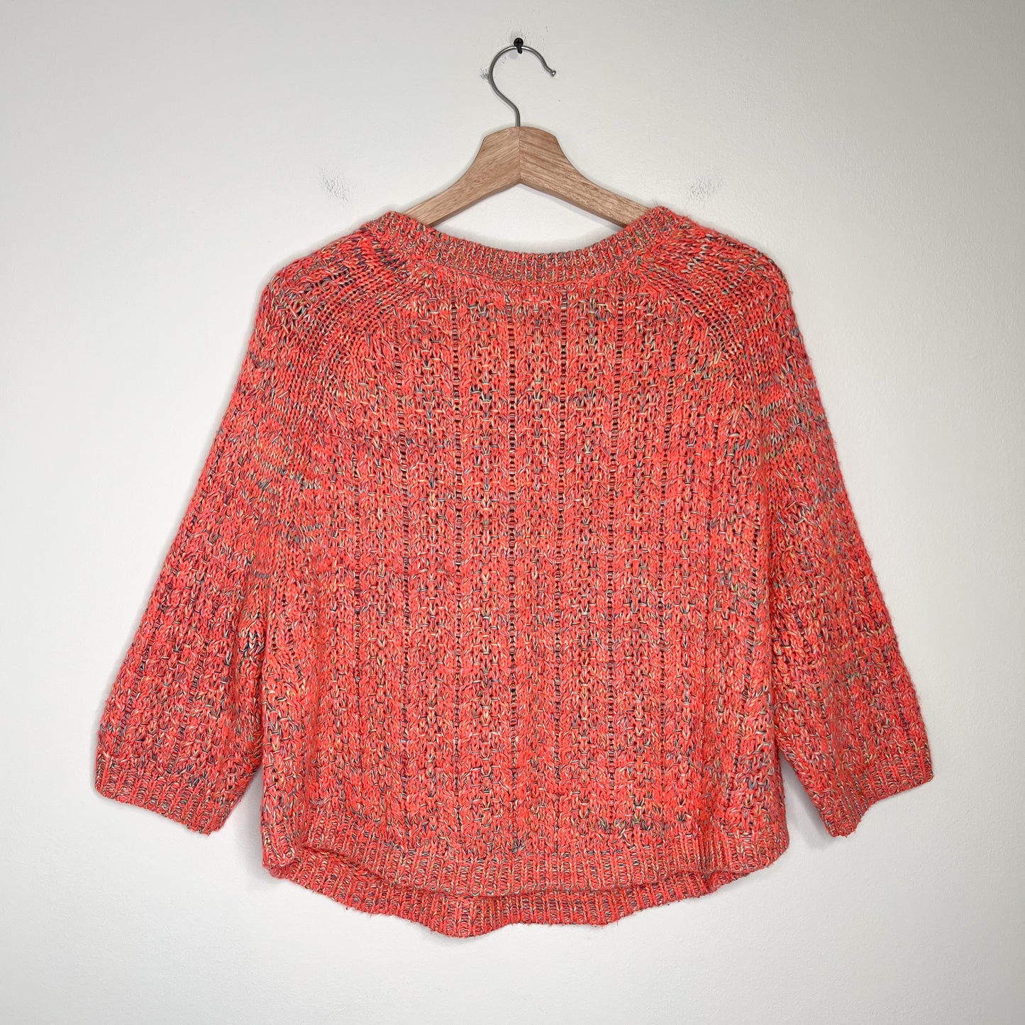 Anthropologie Moth Neon Marled Swing Sweater Top 3/4 Sleeve Size Small