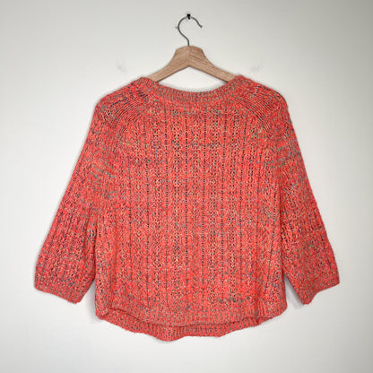 Anthropologie Moth Neon Marled Swing Sweater Top 3/4 Sleeve Size Small