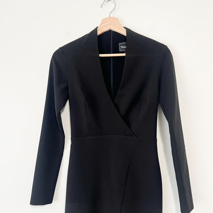 Nookie Billie Blazer Dress Black XS Deep V-Neck Asymmetric Hem Bodycon Mini