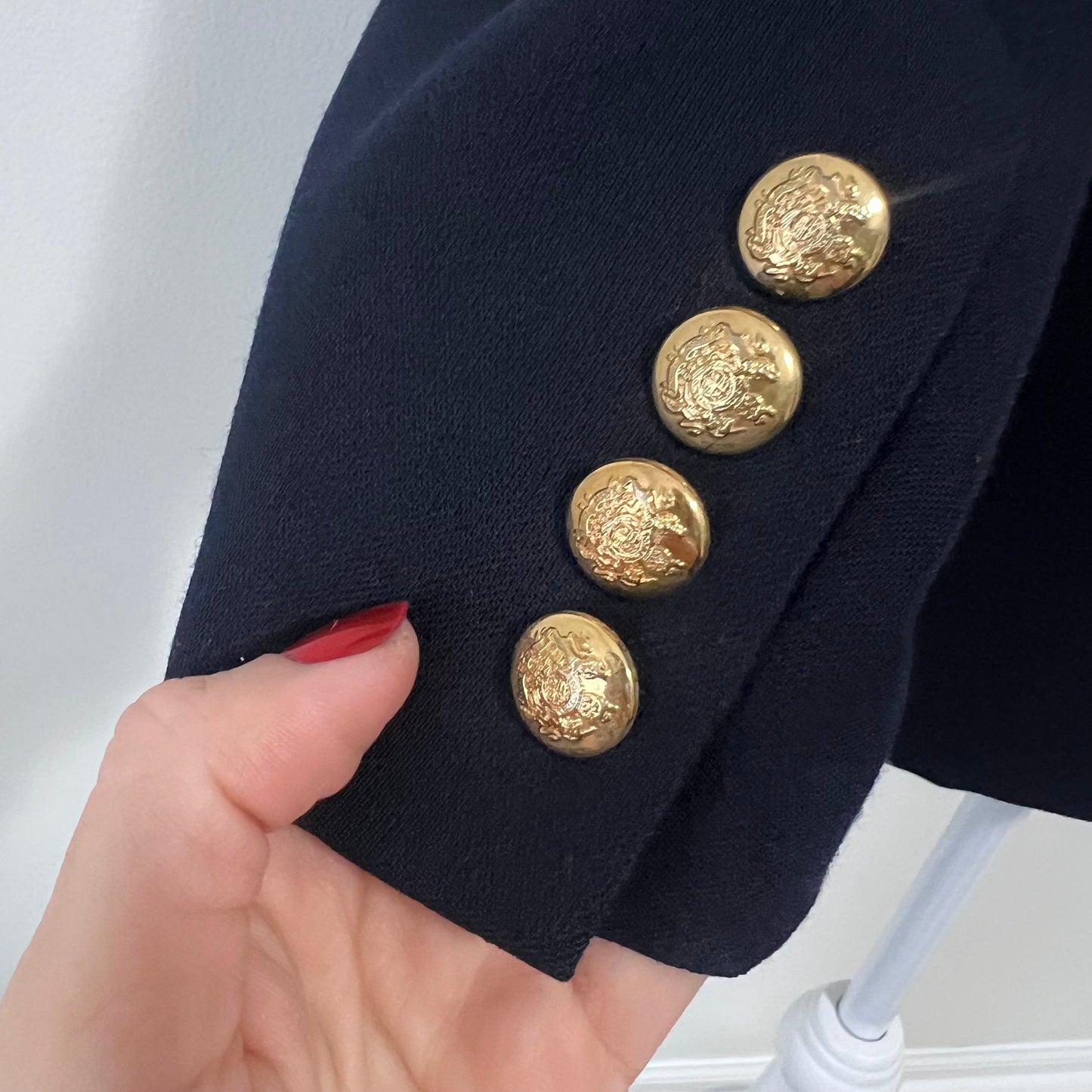 Lauren Ralph Lauren Blazer 14 Navy Wool Crest Logo Embroidered Emblem Jacket Academia