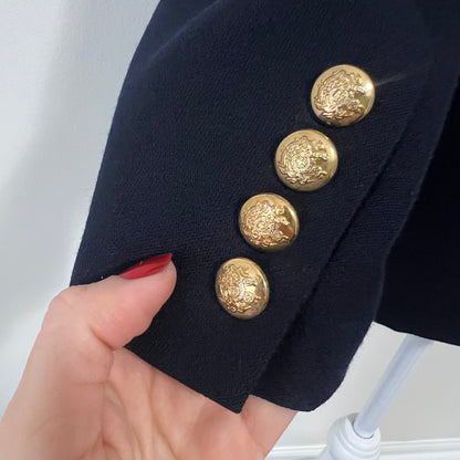 Lauren Ralph Lauren Blazer 14 Navy Wool Crest Logo Embroidered Emblem Jacket Academia