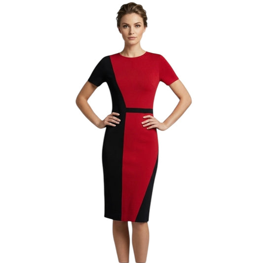 St. John Collection Milano Knit Colorblock Sheath Dress Red Black Size 8