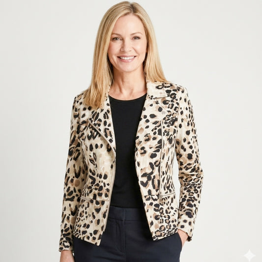Chico’s LEOPARD Moto Jacket Blazer Animal Print Size 3/XL