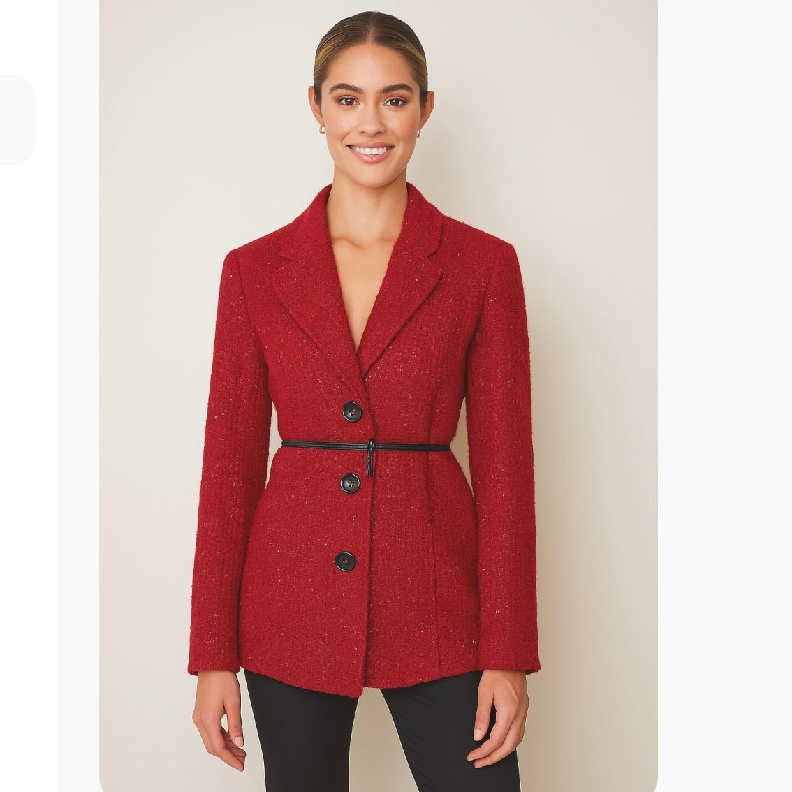 Joseph Ribkoff Red Metallic Tweed Blazer Jacket Size 14 Holiday Christmas