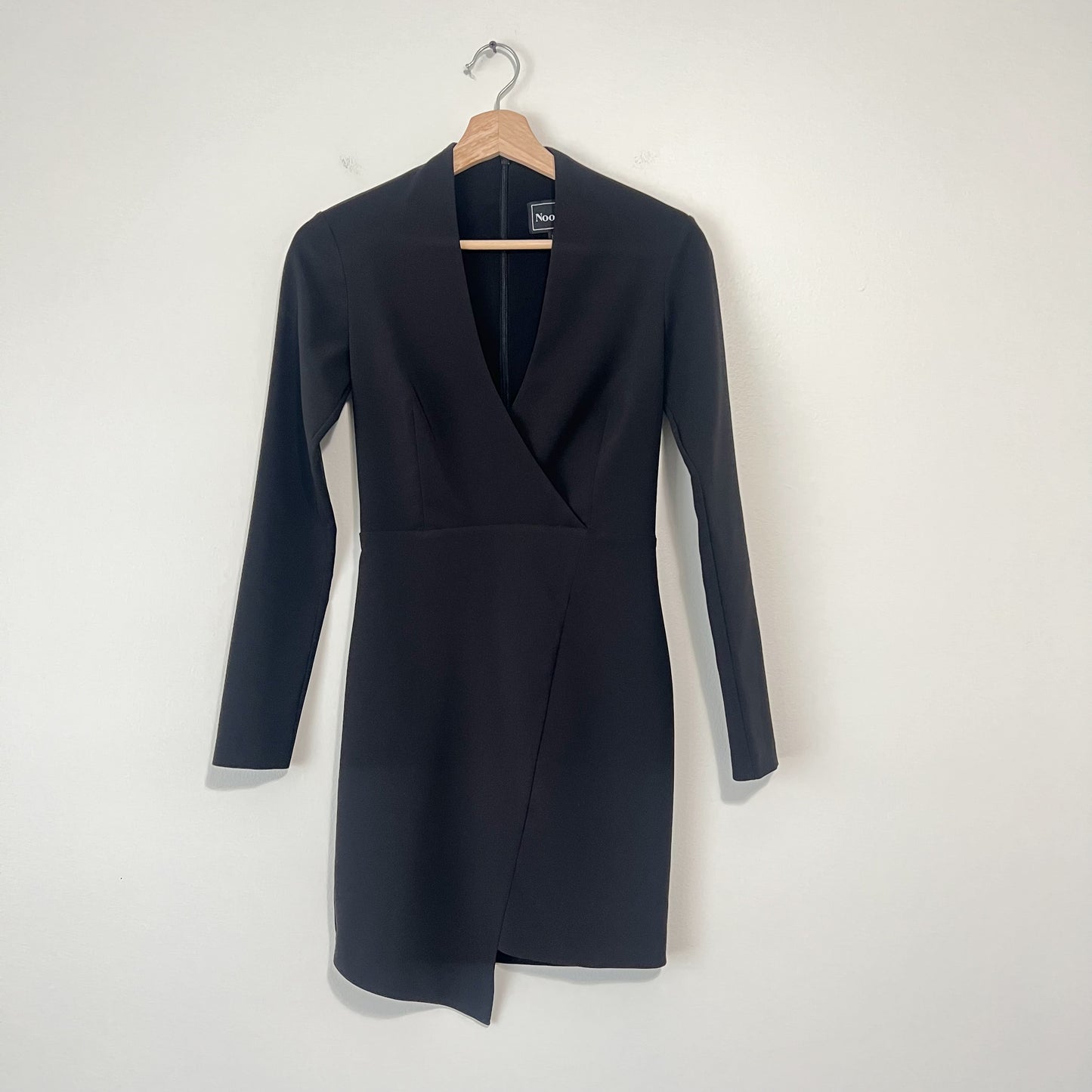 Nookie Billie Blazer Dress Black XS Deep V-Neck Asymmetric Hem Bodycon Mini