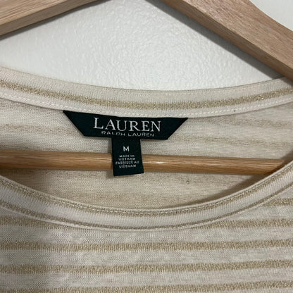 Lauren Ralph Lauren Metallic Gold Shimmer Boat Neck Short Sleeve Knit Top Size M