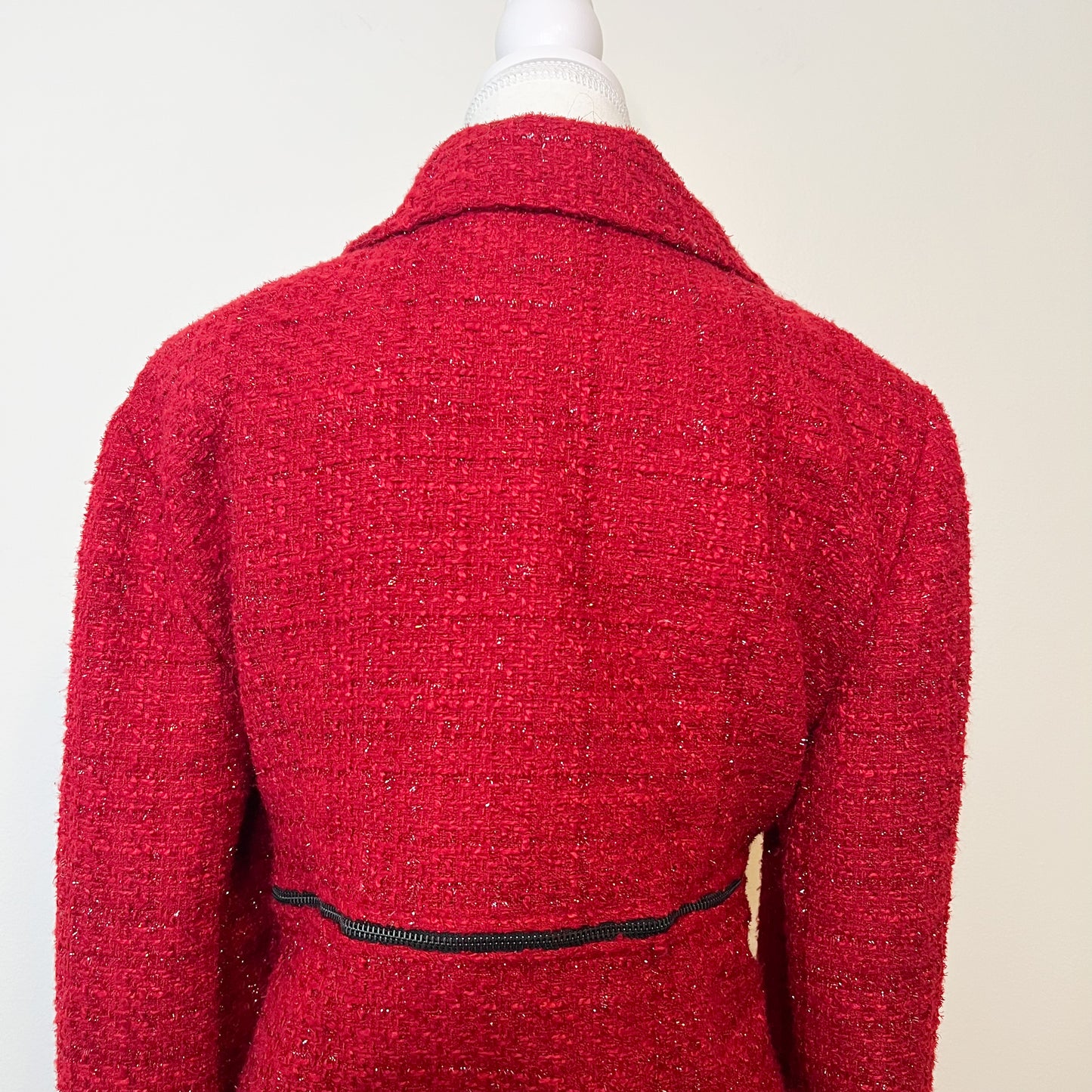Joseph Ribkoff Red Metallic Tweed Blazer Jacket Size 14 Holiday Christmas