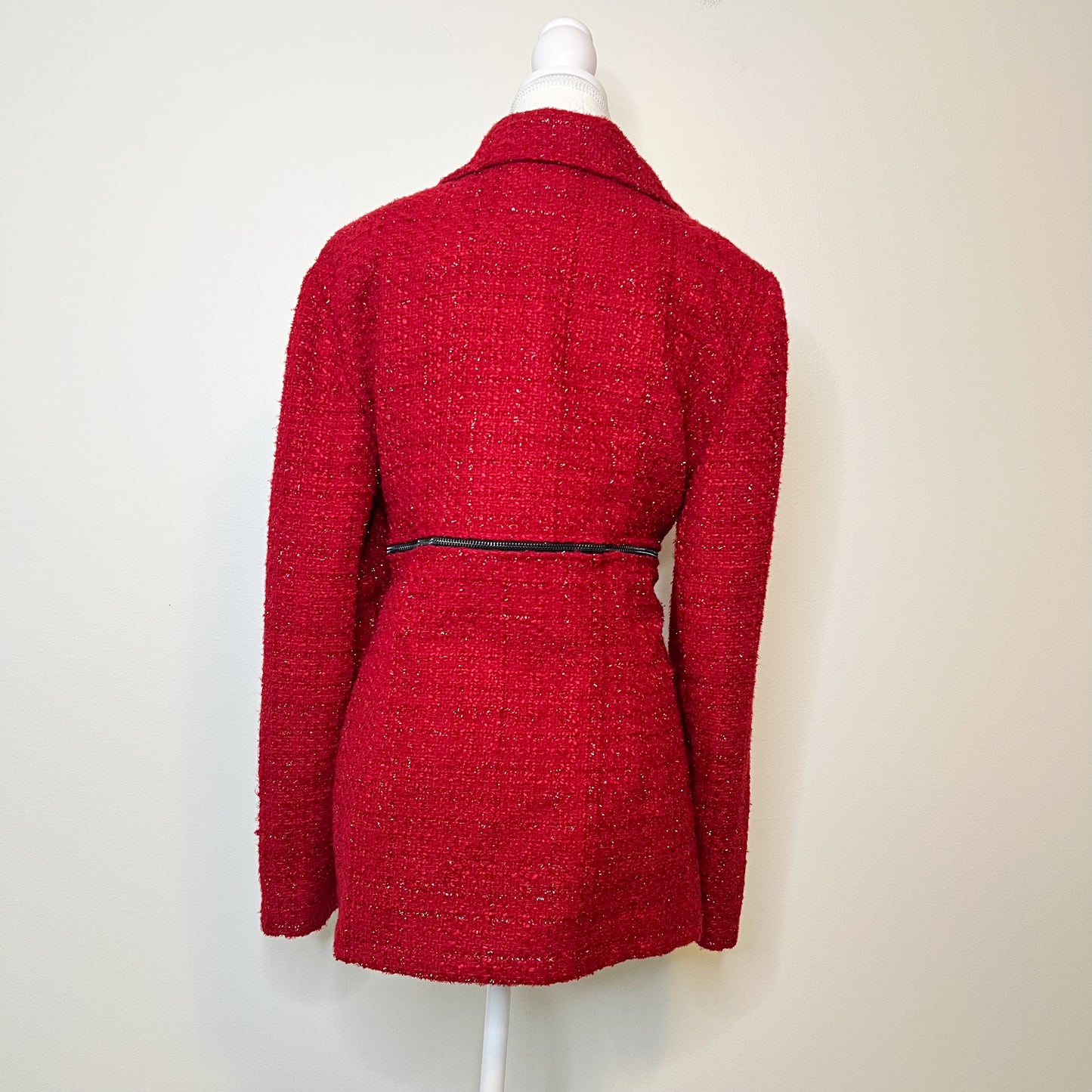 Joseph Ribkoff Red Metallic Tweed Blazer Jacket Size 14 Holiday Christmas